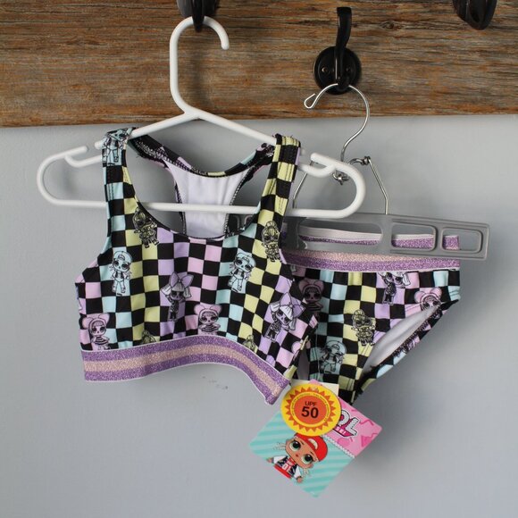 🍁5/$25🎃 LOL Size XS (4/5) Checkered Bathing-Suit New - Picture 1 of 4